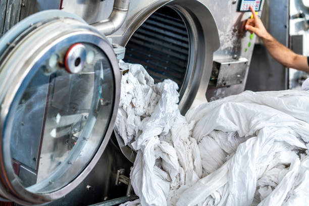 Industrial wash machine for washing a big amount of textiles.